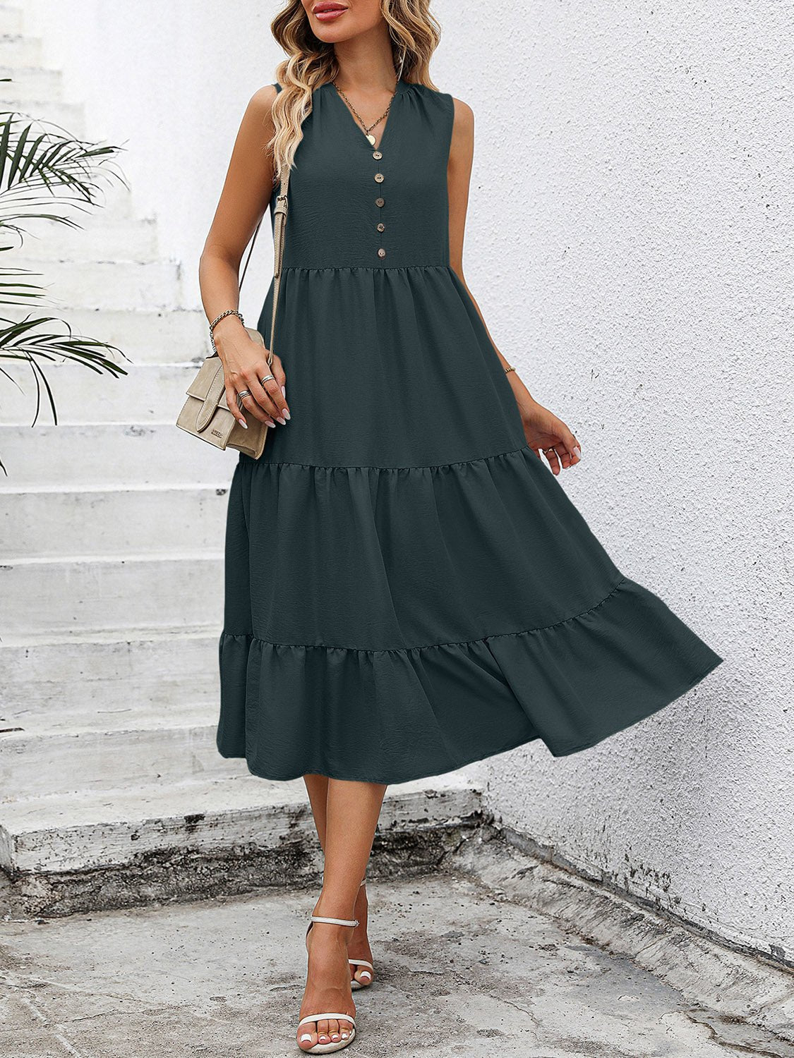 V-Neck Sleeveless Tiered Dress - Selden & Kingsley