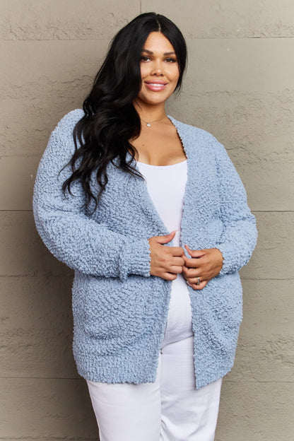 Zenana | Falling For You Full Size Open Front Popcorn Cardigan - Selden & Kingsley