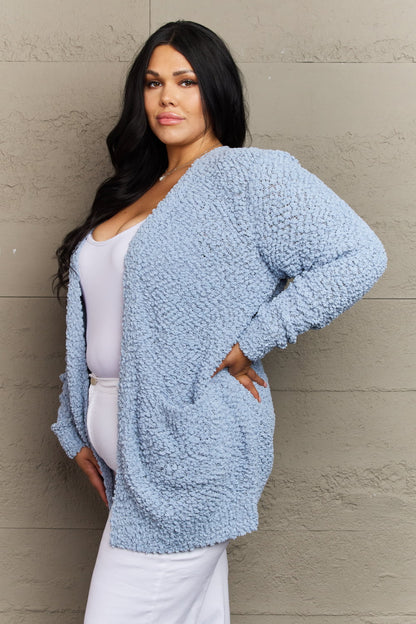 Zenana | Falling For You Full Size Open Front Popcorn Cardigan - Selden & Kingsley