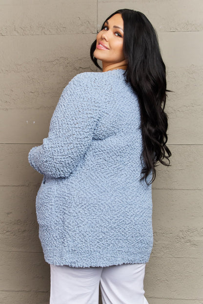 Zenana | Falling For You Full Size Open Front Popcorn Cardigan - Selden & Kingsley