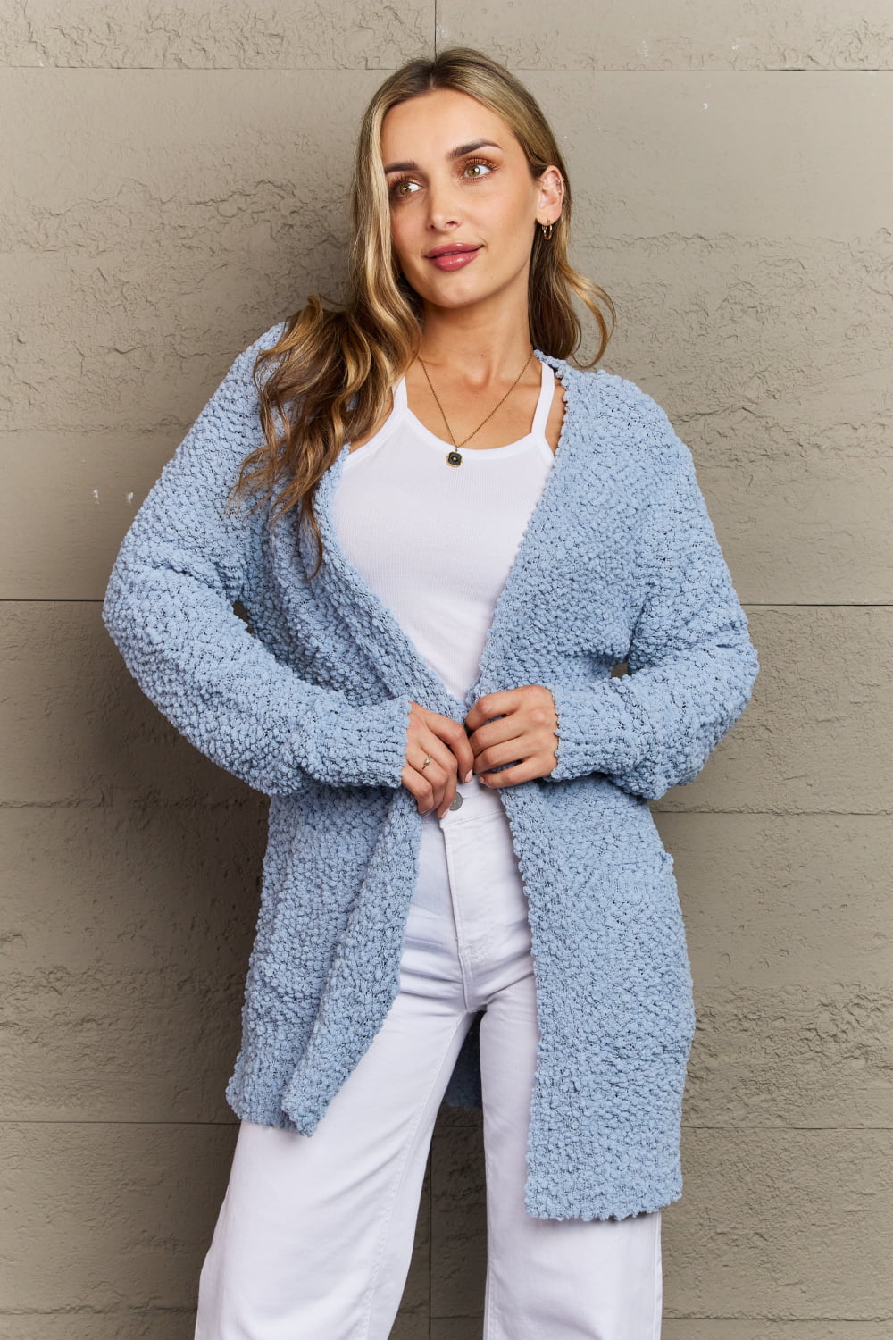 Zenana | Falling For You Full Size Open Front Popcorn Cardigan - Selden & Kingsley