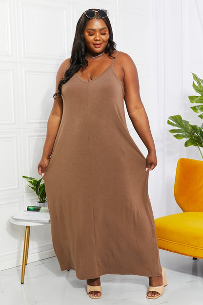 Zenana Full Size Beach Vibes Cami Maxi Dress in Mocha - Selden & Kingsley