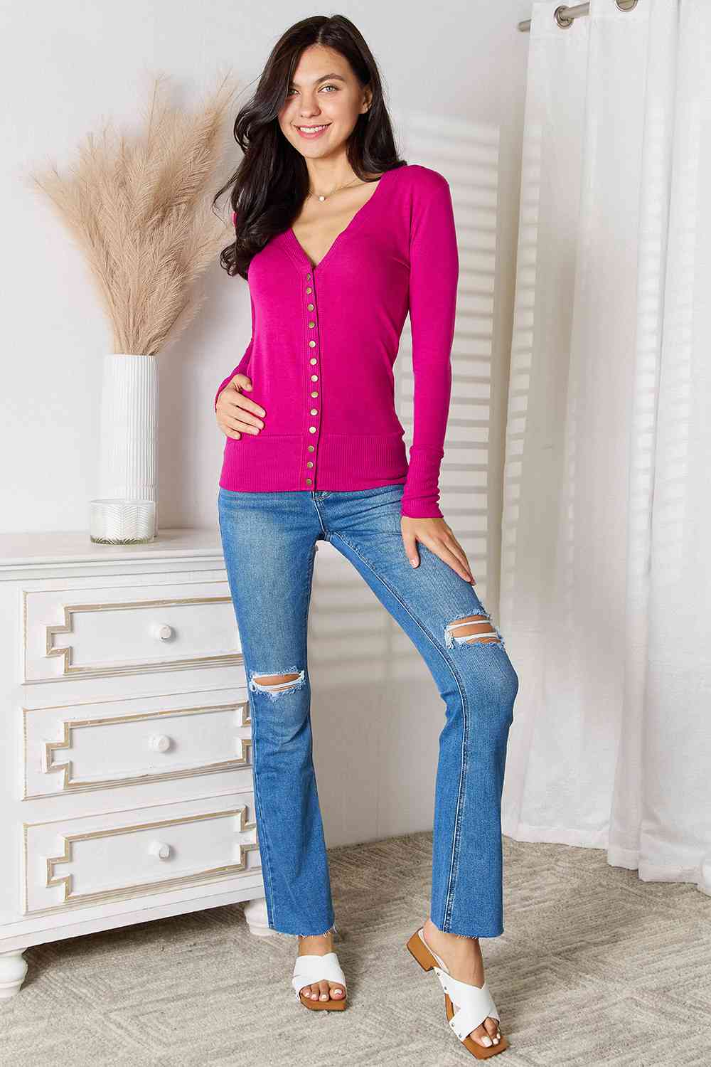 Zenana Full Size V-Neck Long Sleeve Cardigan - Selden & Kingsley