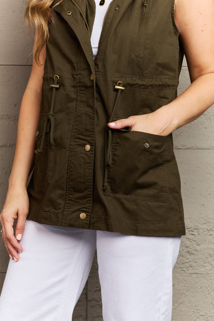 Zenana More To Come Full Size Military Hooded Vest - Selden & Kingsley