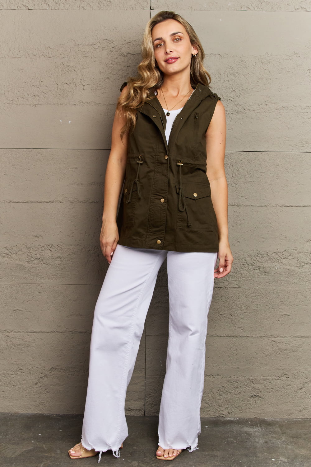 Zenana More To Come Full Size Military Hooded Vest - Selden & Kingsley