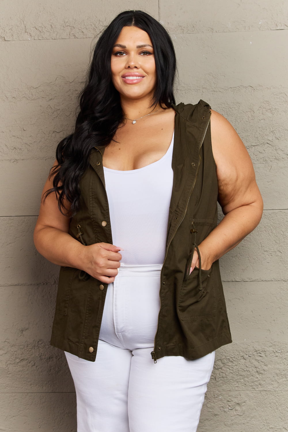 Zenana More To Come Full Size Military Hooded Vest - Selden & Kingsley